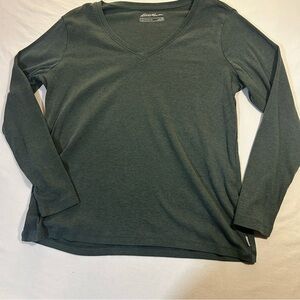 Eddie Bauer Cotton USA V Neck Long Sleeve Top 2XL Green